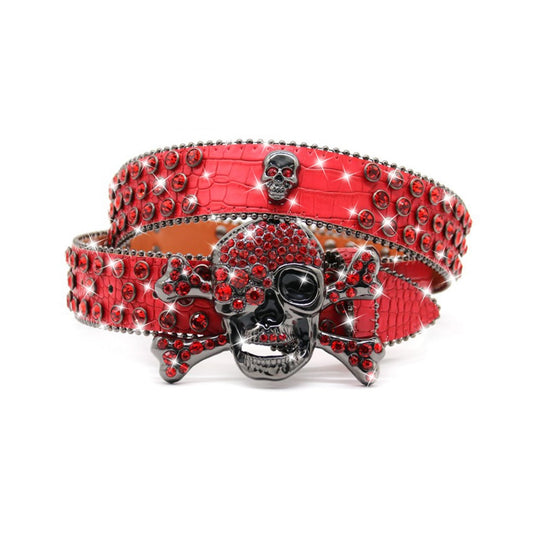 Zero-Sparkling Red Skull Rhinestone Belt
