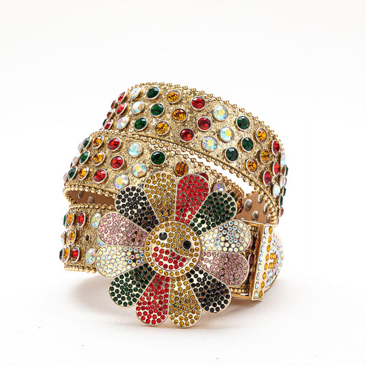 Zero-Golden Flower Rhinestone Belt