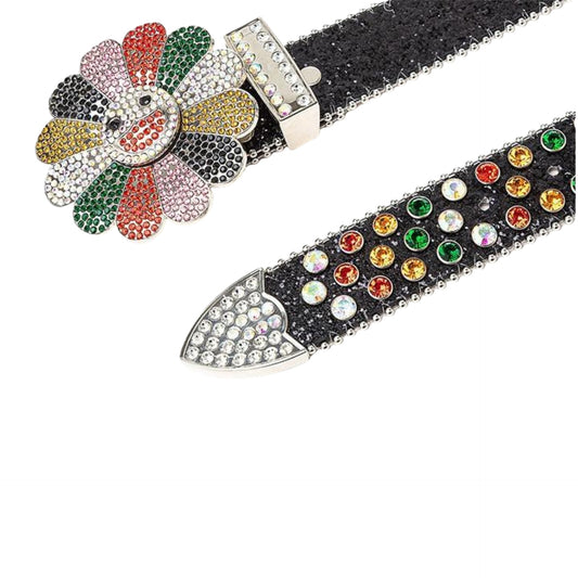 Zero-Black Flower Colorful Rhinestone Belt