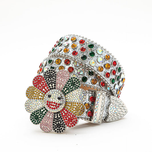Zero-Silver Sun Flower Rhinestone Belt