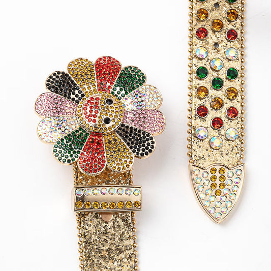 Zero-Golden Flower Rhinestone Belt