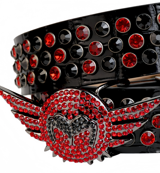 Zero-Glamorous Black Angel Wing Rhinestone Belt