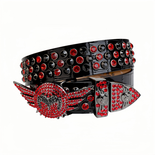 Zero-Glamorous Black Angel Wing Rhinestone Belt