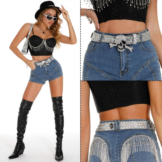 Zero-Sparkling Skull Rhinestone Belt
